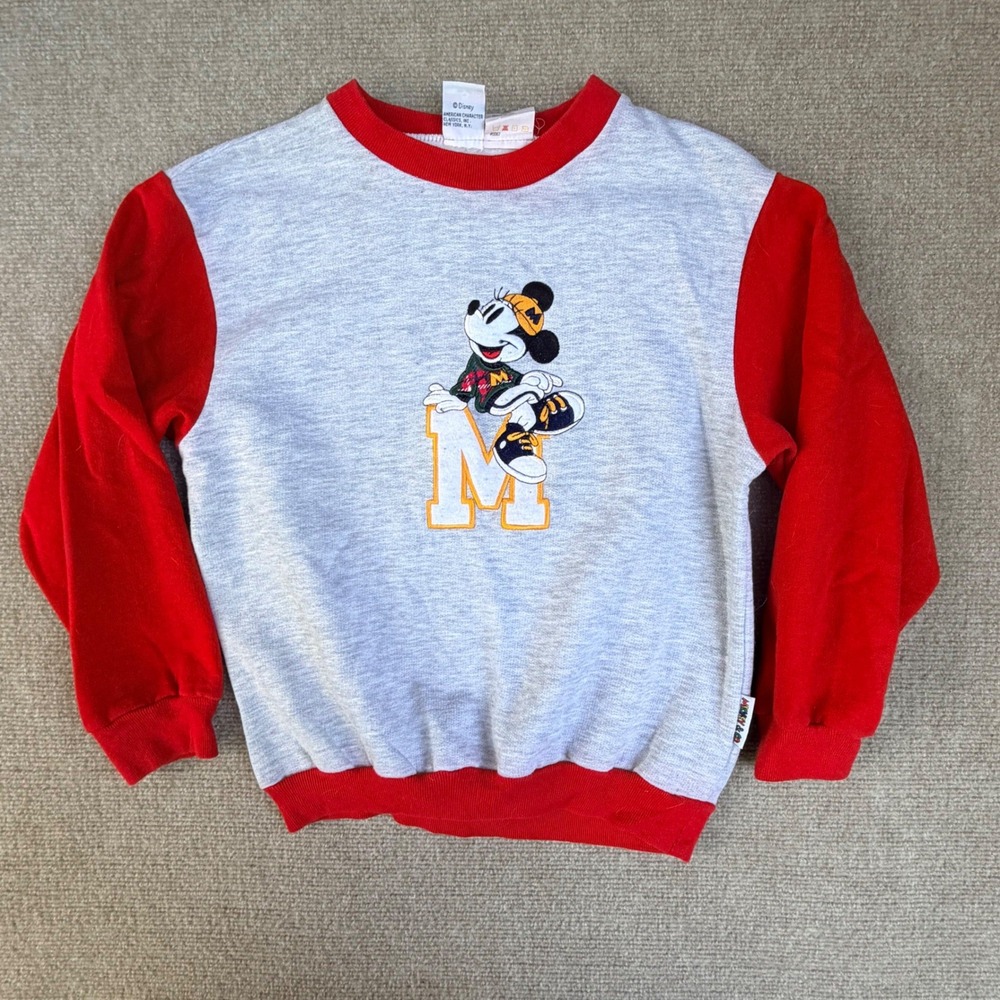 Vintage Mickey & Co Disney Sweatshirt Kids Medium Ringer Gray Red Halloween 90s